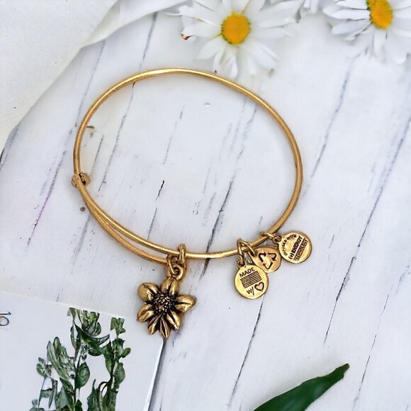 Alex and Ani Apple Blossom Charm Bracelet Raphaelian Gold Expands 2"- 3.5" - Picture 1 of 3